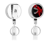 Retractable Badge Reel with Stainless Steel Clip and Keyring - Heavy Duty Metal ID Card Holder Name Tag Holders Red-Black Shark Badge Holder for Office Teacher Doctor Nurse