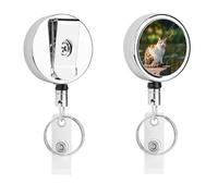 Retractable Badge Reel with Stainless Steel Clip and Keyring - Heavy Duty Metal ID Card Holder Name Tag Holders Fishing Cat Badge Holder for Office Teacher Doctor Nurse
