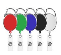 Retractable Badge Reels 5 Pack Retractable Holder Clips with Key Ring, Extendable Key Lanyards for Keys & ID Holder, Compact Portable Design (Black/White/Blue/Green/Red)