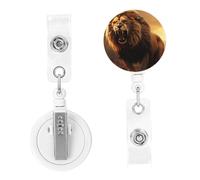Retractable Badge Reels Angry Roaring Lion Badge Holders ID Card Badge Holder with Alligator Clip ID Badge Holder for Women Men Hanging Badge Clip for Office Doctor Worker