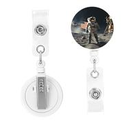 Retractable Badge Reels Astronaut Landing on The Moon Badge Holders ID Card Badge Holder with Alligator Clip ID Badge Holder for Women Men Hanging Badge Clip for Office Doctor Worker
