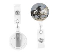 Retractable Badge Reels Black and White Horses Running Badge Holders ID Card Badge Holder with Alligator Clip ID Badge Holder for Women Men Hanging Badge Clip for Office Doctor Worker