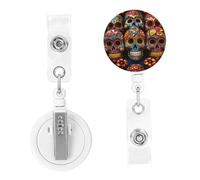 Retractable Badge Reels Colorful Sugar Skulls Badge Holders ID Card Badge Holder with Alligator Clip ID Badge Holder for Women Men Hanging Badge Clip for Office Doctor Worker