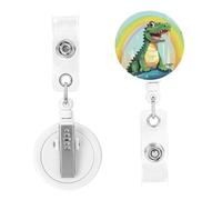 Retractable Badge Reels Cute Crocodile on a Rainbow Background Badge Holders ID Card Badge Holder with Alligator Clip ID Badge Holder for Women Men Hanging Badge Clip for Office Doctor Worker