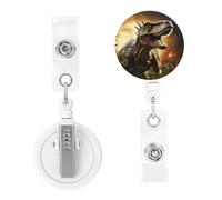 Retractable Badge Reels Dinosaur in The Forest Badge Holders ID Card Badge Holder with Alligator Clip ID Badge Holder for Women Men Hanging Badge Clip for Office Doctor Worker