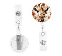Retractable Badge Reels Giraffe Standing Among Flowers Badge Holders ID Card Badge Holder with Alligator Clip ID Badge Holder for Women Men Hanging Badge Clip for Office Doctor Worker
