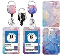 Retractable Badge Reels Heavy Duty Badge Holder Carabiner Reel Clip Identity ID Badge Holder Case for Nurse Doctor Student Teacher Office School(2Pcs Modern Marble)