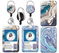 Retractable Badge Reels Heavy Duty Badge Holder Carabiner Reel Clip Identity ID Badge Holder Case for Nurse Doctor Student Teacher Office School(2Pcs Art Marble)