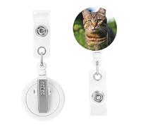 Retractable Badge Reels Tabby Cat on The Grass Looking Badge Holders ID Card Badge Holder with Alligator Clip ID Badge Holder for Women Men Hanging Badge Clip for Office Doctor Worker