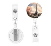 Retractable Badge Reels Vintage Style Eiffel Tower Paris Badge Holders ID Card Badge Holder with Alligator Clip ID Badge Holder for Women Men Hanging Badge Clip for Office Doctor Worker