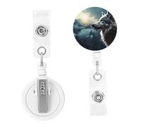 Retractable Badge Reels Wolf at Night Badge Holders ID Card Badge Holder with Alligator Clip ID Badge Holder for Women Men Hanging Badge Clip for Office Doctor Worker