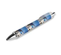 Retractable Ballpoint Pens with Pocket Clip Black Gel Pen 0.5mm Fine Point Quick-Dry Liquid Ink Santorini Greek Island Sea View Rollerball Pens Smooth Writing Office Supplies for Journaling Note Takin