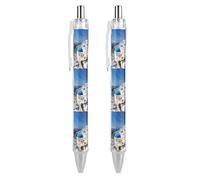 Retractable Ballpoint Pens with Pocket Clip Black Gel Pen 0.5mm Fine Point Quick-Dry Liquid Ink Santorini Greek Island Sea View Rollerball Pens Smooth Writing Office Supplies for Journaling Note Takin
