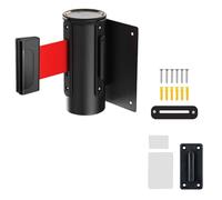 Retractable Barrier Post 5m, Wall-Mounted Stainless Steel Crowd Control System, Expandable Safety Belt for Stadiums & Schools, 2 Installation Methods (Black)