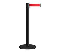 Retractable Barrier Post with Rubber Base, Red Belt, Queue Management Safety Barrier for Retail Stores, Stainless Steel