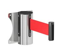 Retractable Barrier Tape, Magnetic Wall-Mounted Queue Management System for Crowd Control, Stainless Steel Red Tape Cassette, Area Control Solution