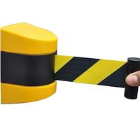 Retractable Belt Barrier for Crowd Control - Wall-Mounted Safety Belt in Black & Yellow, Includes Screws for Easy Installation, Ideal for Event Management & Public Safety