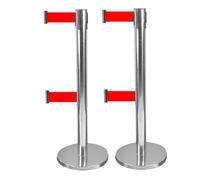 Retractable Belt Pillars, Double Layer with Anti-Slip Base, Adjustable Length 1.8m-4.8m, Stable Design for Queue Management