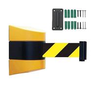 Retractable Belt Stanchion, Queue Management Barrier, Wall-Mounted Safety Line Divider, Black-Yellow Warning Tape for Outdoor Use, Crowd Control Retractable Barrier System