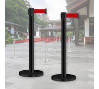Retractable Belt Stanchions for Crowd Control 5M/16.4FT Black Queue Barriers Ideal for Airports Schools Theaters to Manage Pedestrian Flow
