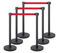 Retractable Ber Posts Chain Post Set with Rubber Base & 6ft Belts Crowd Control Stanchs for Retail Food ServiceBlack & Red 6 Pack