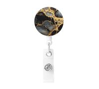 Retractable Black Gold Marble Badge Holder, Retractable Badge Reel Clips and Id Card Holder, Suit for Offices, Teachers, Students, Nurses.