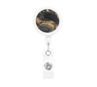 Retractable Black Gold Marble Badge Holderï¼Œ Name Decoration Badge Clip, Id Card Clip, Suit for Student Office Staff to Use.