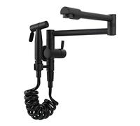 Retractable Black Kitchen Faucet with Sprayer Wall-Mounted Brass Sink Tap Single Handle Swing Arm Design for Easy Use de Cocina Plegable.