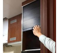 Retractable Black Tambour Door Kitchen Cabinet Kit, Roll-Up Closet Doors with Track & Handle, Ideal for Vanity, Bookshelf, Pantry - 76.2x106.7cm/30x42in