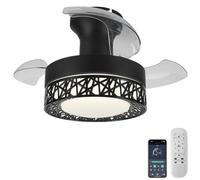 Retractable Blade Ceiling Fan with Remote Control - 6 Speed Silent DC LED Light, Dimmable APP Control, Reversible Function, Energy Efficient for Bedroom