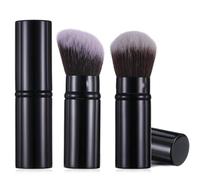 Retractable Blush Brush, 2 Pcs Portable Kabuki Foundation Brush Travel Size Makeup Brushes with Cover Professional Cosmetic Tool for Blush Bronzer Buffing Loose Powder (Black)