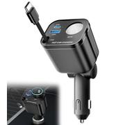 Retractable Car Charger 145W 4 in 1 Cigarette Lighter Adapter Socket Splitter with Retractable Cable 20W USB A C Port 45W Type-C Fast Charging Charger for iPhone 15 16 17 Pro Max iPad Macbook AirPods