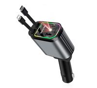 Retractable Car Charger 4 in 1,66W USB C Car Charger Adapter with Retractable Cables Starlight Retractable Fast Car Charger Compatible with iPhone 15 14 13 Samsung Galaxy Google Huawei (Black)