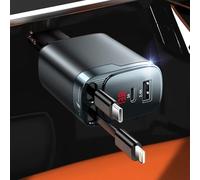 Retractable Car Charger, 4 in 1 Car Charger USB C Fast Charge, Cigarette Lighter USB Charger, Travel Essentials Car Accessories Gifts for Men Women for iPhone 17 16 15 14 13 12 Pro Max, Samsung
