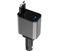 Retractable Car Charger, 4 in 1 Car Charger with Retractable USB-C & Lightning Cables, USB-C and USB-A Fast Charging Adapter for iPhone 15/14/13/12, Samsung, iPad and More, 12V/24V