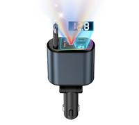 Retractable Car Charger, 4in1 Fast Car Phone Charging Adapter with Starry Star Light, 120W Cigarette Lighter with 2 Retractable Cables+ USB-C & USB-A Ports Compatible with i-P-h-o-n-e G-a-l-a-x-y