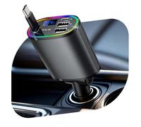 Retractable Car Charger, 78W Fast 4 in 1 Car Charger Adapter, Cigarette Lighter USB Charge with RGB Light, Car Phone Charger with Type-C Cable/USB-C/USB-A, Accessories for iOS, Android, Grey