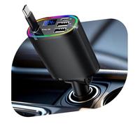 Retractable Car Charger, 78W Fast 4 in 1 Car Charger Adapter, Cigarette Lighter USB Charge with RGB Light, Car Phone Charger with Type-C Cable/USB-C/USB-A, Accessories for iOS, Android, Black