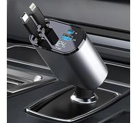 Retractable Car Charger with 100W Fast Car Charger 4 in 1 for iPhone and Type C, Retractable Cables (80cm) and 2 Charging Ports, Compatible with iPhone 15/14/13/12 Pro Max XR