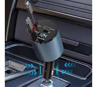 Retractable Car Phone Charger,69W Super Fast 4 in 1 USB C Car Charger Adapter Built-In Dual Retractable Cable for iPhone 17/16/15 Series, iPad, Galaxy, AirPods, and More