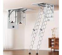 Retractable Ceiling Mounted Attic Ladder 12-Step Foldable Loft Stairs System Space-Saving Pull-Down Attic Steps 31.1x35 Inch Opening for Easy Access