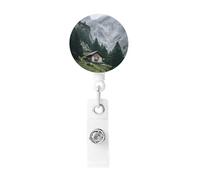 Retractable Charming Mountain Cottages in The Austrian Alps Badge Holder, Retractable Badge Reel Clips and Id Card Holder, Suit for Offices, Teachers, Students, Nurses.