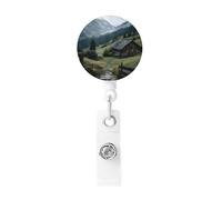 Retractable Charming Mountain Cottages in The Austrian Alps1 Badge Holder, Retractable Badge Reel Clips and Id Card Holder, Suit for Offices, Teachers, Students, Nurses.