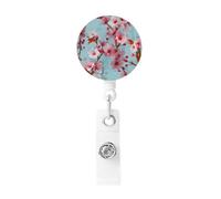 Retractable Cherry Blossoms Badge Holder, Retractable Badge Reel Clips and Id Card Holder, Suit for Offices, Teachers, Students, Nurses.