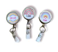 Retractable Chrome Badge Reel Customised with Choice of Image and Your Name