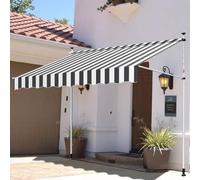 Retractable Clamp Awning, No Drill Balcony Awning, Roll-Up Sunshade with Hand Crank, Easy Installation for Privacy & Wind Protection on Balcony, Garden & Patio (White Rod, 15)