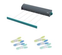 Retractable Clothesline Set - 20m Drying Space, 5 x 4m Lines, 2x 24 Anti-Slip Grip Pegs Made from Recycled Plastic, Wall Mounted Washing Line, Indoor & Outdoor Use, Space-Saving, Easy Retract Design