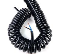 Retractable Coiled Coil Cord, 2 Cores Black Power Cord Spring Telescopic Wire 24AWG 20AWG 17AWG 14AWG Spiral Cable 2.5-7.5 Meter Expandable Wire(2 core 17AWG,Line length 5 meter)