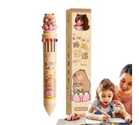 Retractable Colored Ink Pen - Multi-Ink Writing Tool 12 in 1, Cartoon Design Capybara | TIP END THINK MEANING 0.7mm for Kids Caressing