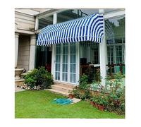 Retractable Curved Awning for Patio, Aluminum & Polyester Outdoor Canopy for Deck, Balcony, Door & Window - White-Blue, 80x60 cm, Weather-Resistant, Stylish Shade Solution